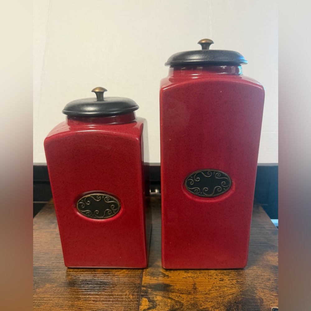 Pier 1 Rustic Brick Red Ceramic Canister Set of two.